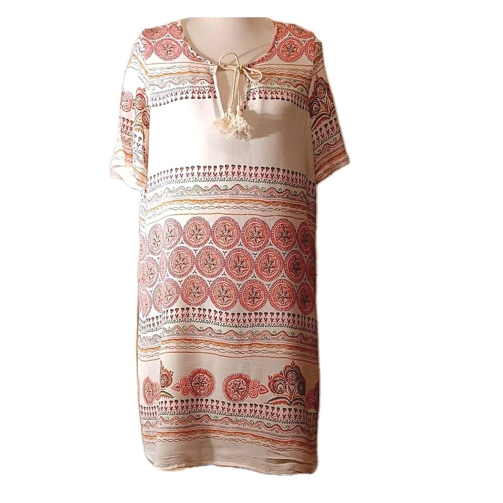 Gibson Latimer Women's White Aztec Print Bohemian dress Size XL